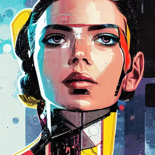 Image similar to portrait of a female android, by MARVEL comics and Sandra Chevrier