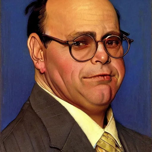 Prompt: frontal portrait of george costanza. a portrait by norman rockwell.