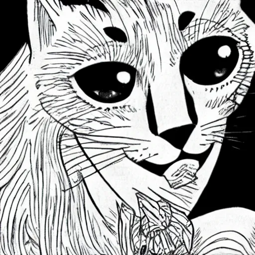 Image similar to a manga cat, anime, drawn by Junji Ito