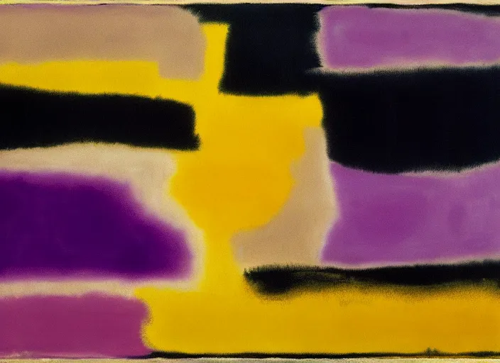 Image similar to abstract half moon in purple, yellow, gold, beige, black, painted by Mark Rothko, Franz Kline, Helen Frankenthaler, Pat Steir and Hilma af Klint, abstract painting, color field painting. 8k, extreme detail, intricate detail, masterpiece