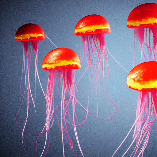 Image similar to hamburger mix jellyfish, cg, 8 k, sharp focus, style by andy warhol