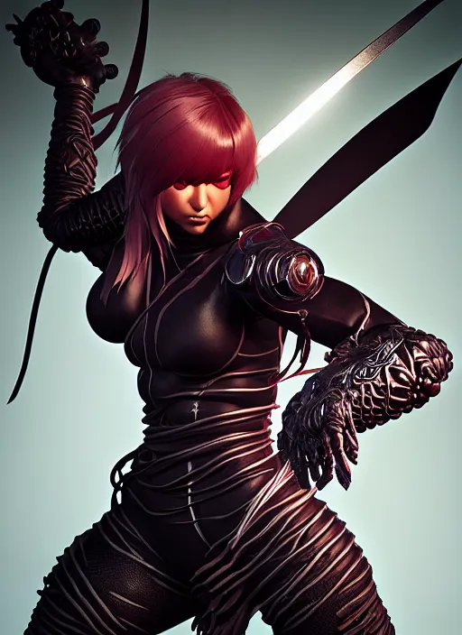 Image similar to studio portrait of ninja gaiden female, human structure, concept art, intricate detail, art and illustration by a. k. a limha lekan a. k. a maxx soul and irakli nadar and alexandre ferra, global illumination