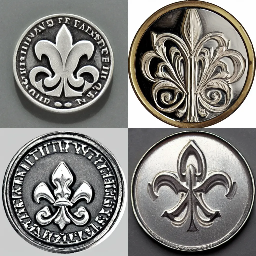 Prompt: fleur - de - lis etched into a coin