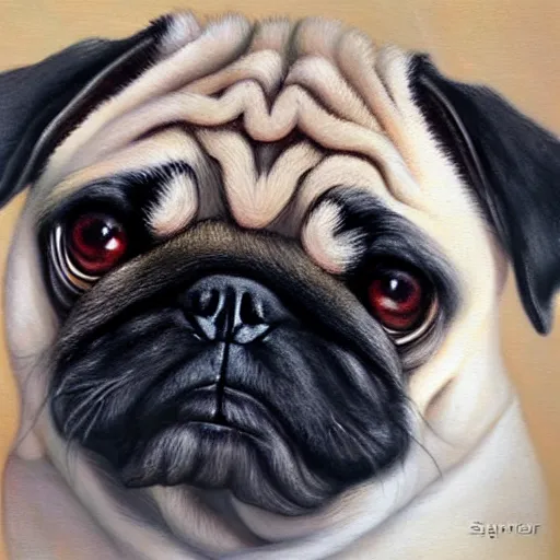 Prompt: A cute pug painted by Jana Schirmer