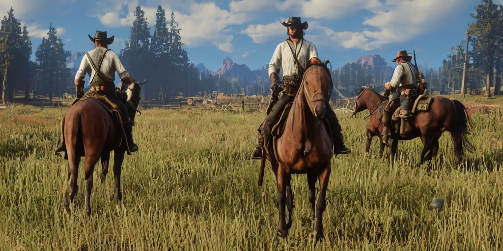 Image similar to red dead redemption 2 in the style of breath of the wild