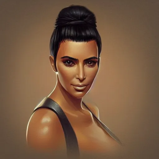 Image similar to “ portrait of kim kardashian by greg rutkowski, young, attractive, highly detailed portrait, scifi, digital painting, artstation, concept art, smooth, sharp foccus ilustration, artstation hq ”