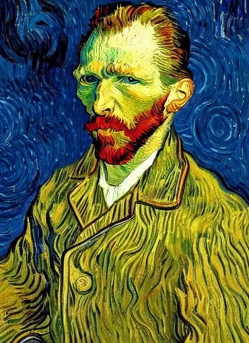 Image similar to lifelike oil painting self - portrait of van gogh wearing headphones