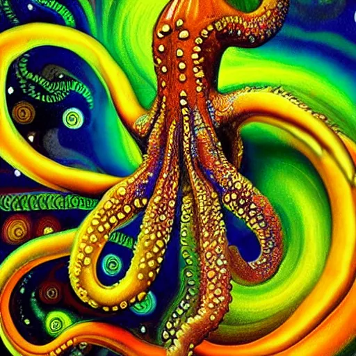 Image similar to fiery whimsical emotional eyes cephalopod with colorful bifrost tentacles, surreal painting by Ernst Haeckel, in a photorealistic macro photograph with shallow DOF, artstation