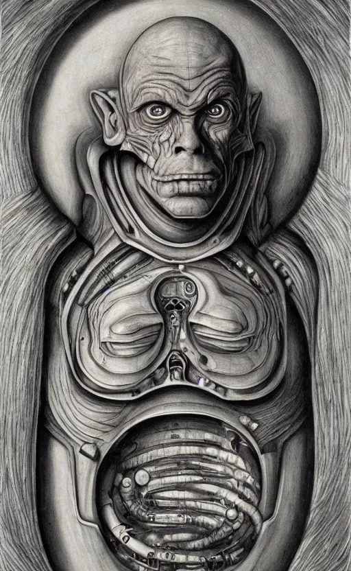 Image similar to portrait of quark from deep space 9, hr giger, 8 k, fantasy, dark, highly detailed
