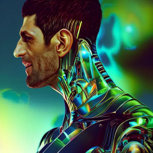 Prompt: a beautiful digital artwork of a cyborg novak djokovic by artgerm, tooth wu, dan mumford, beeple, wlop, rossdraws, james jean, marc simonetti. intricate, epic lighting, cinematic composition, hyper realistic, 8 k resolution, unreal engine 5