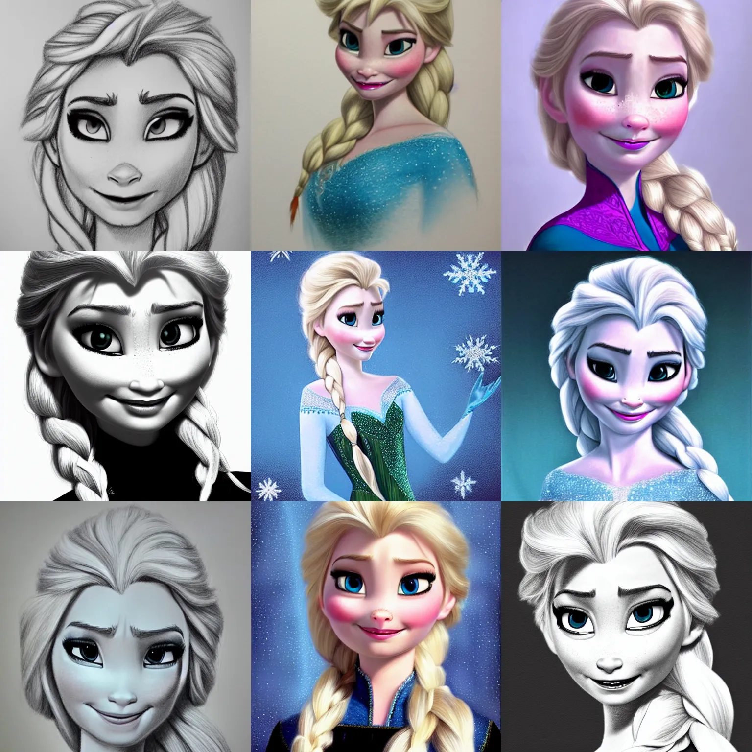Prompt: realistic drawing of elsa from frozen