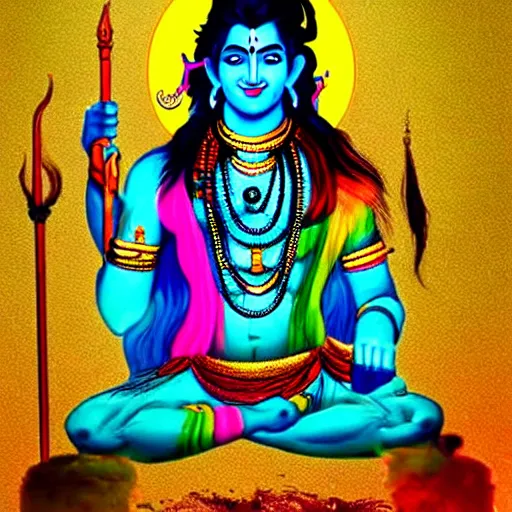 Prompt: lord Shiva in beast form colourful