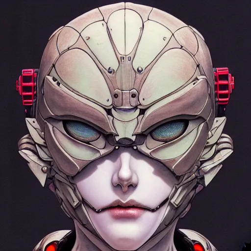 Image similar to prompt : photorealistic cinematic 3 d render of persona soft light painted by takato yamamoto, mecha attributes and armor, inspired by ghost in shell anime, smooth face feature, intricate oil painting, high detail, sharp high detail, manga and anime 1 9 8 0