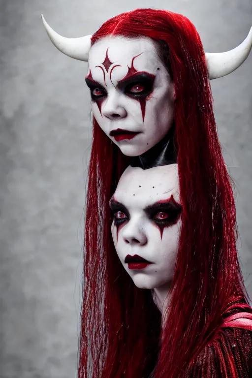 Image similar to dressed anya taylor - joy, a sinister demonic queen of cenobites, symmetrical, cinematic, elegant, demonic atmosphere, professional studio light, real dlsr photography, sharp focus, costume made by clive barker, real rotten flesh and blood, 4 k, ultra hd, sense of awe