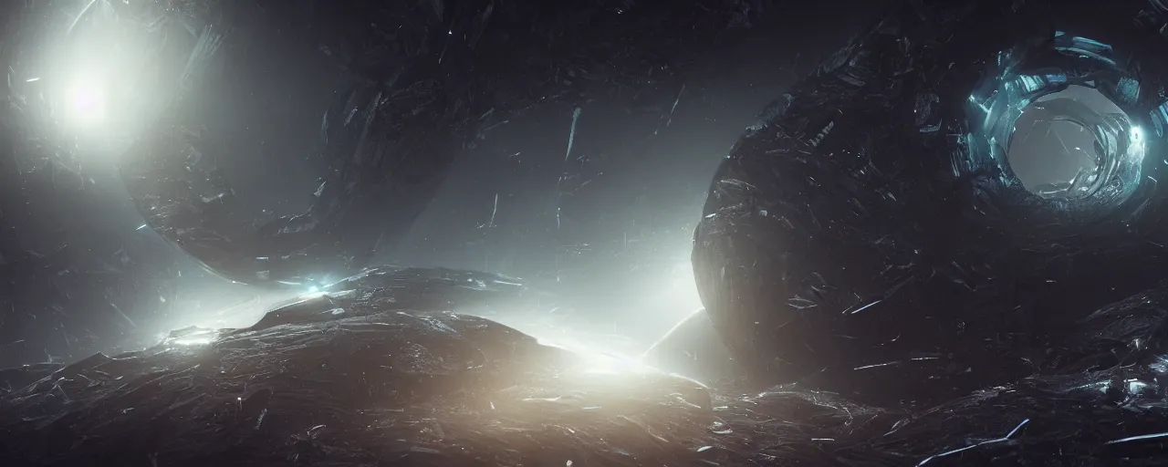 Image similar to a dark epic swirling galaxy, dark scifi, unreal engine, octane render, volumetric lighting