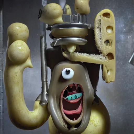 Image similar to cheese gromit designed by h r giger,