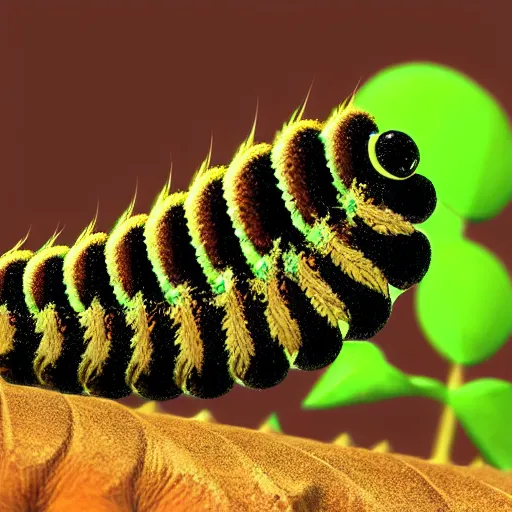 Image similar to caterpillar cawling along a stick concept art, highly detailed, high quality, bright colors,