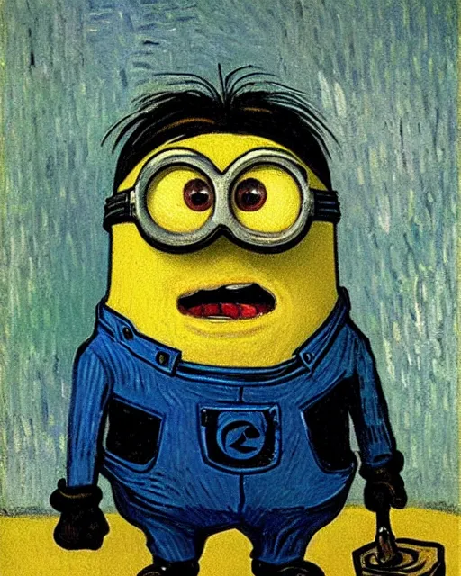 Prompt: Minion Self-portrait by Vincent van Gogh