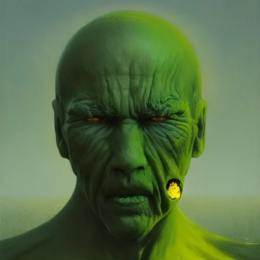 Prompt: Portrait of Angry man with Holes in his face, dark fantasy, yellow and green, artstation, painted by Zdzisław Beksiński and Wayne Barlowe