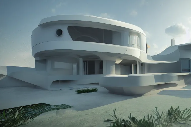 Image similar to photo of a futuristic house designed in the style of seppo mantyla, 4 k, realistic render