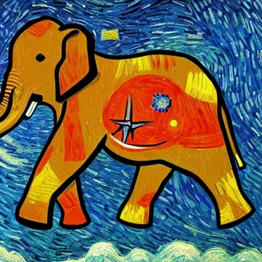 Prompt: an elephant in outer space, van gogh style