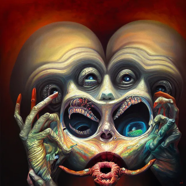 Image similar to an oil on canvas portrait painting, polycount, surrealism, surrealist, cosmic horror, high detail