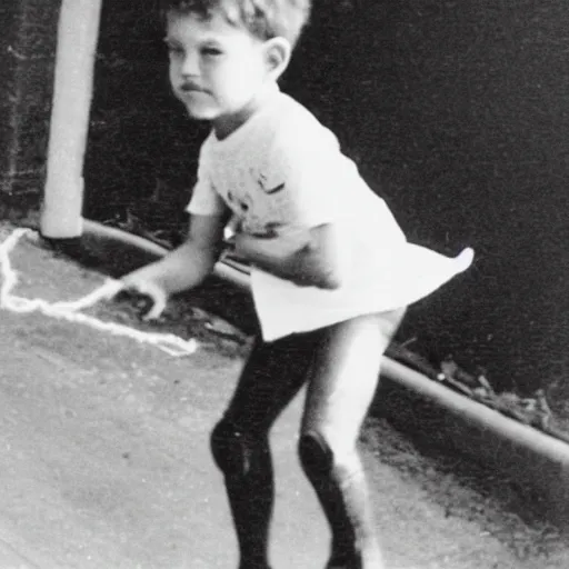 Image similar to The first known case of a man born with spider legs, circa 1982, photograph