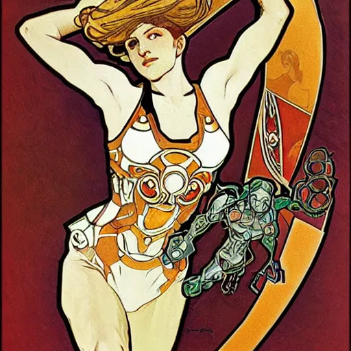 Image similar to Samus Aran by Alphonse Mucha