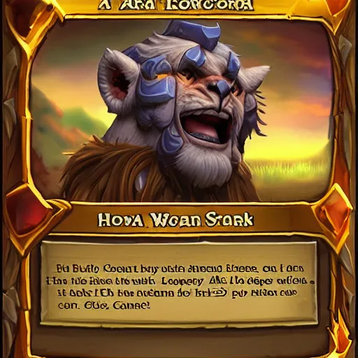 Prompt: A orc lion heartstone card art