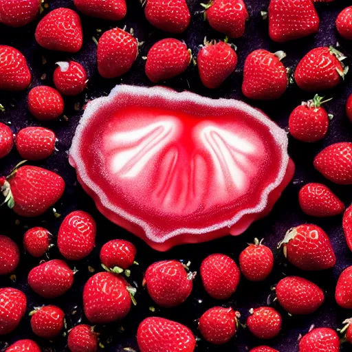 Image similar to human organs made out of strawberry jelly, extremely high detail and masterful composition, highly symmetric, 8K, Leica Vario-Elmar-S 30-90mm f/3.5-5.6 ASPH