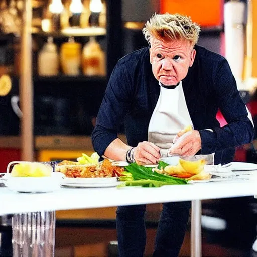 Prompt: “still of Gordon Ramsay in Food Wars!: Shokugeki no Soma”