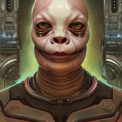 Prompt: the doomslayer as anthropomorphic sphynx cat a realistic scifi cyberpunk, visible face closeup portrait art by donato giancola and greg rutkowski, vintage retro scifi, realistic face, digital art, trending on artstation, symmetry