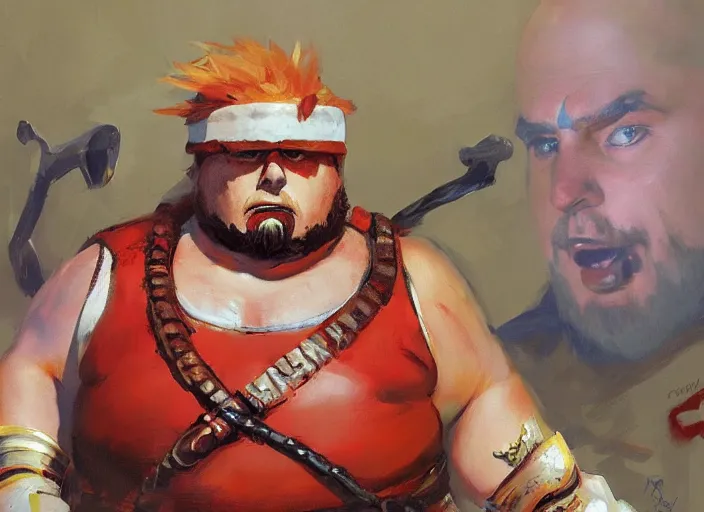 Image similar to a highly detailed beautiful portrait of eric cartman as kratos, by gregory manchess, james gurney, james jean