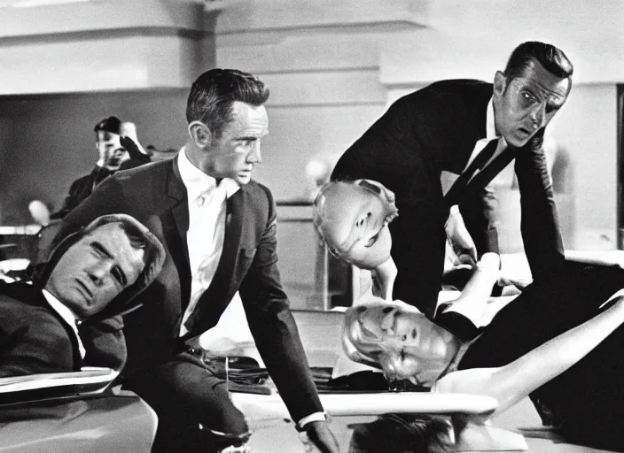 Prompt: scene from the 1 9 6 4 james bond film goldfinger