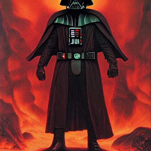 Image similar to darth vader in hell by wayne barlowe