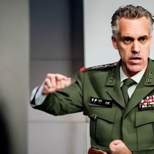 Image similar to Jordan Peterson Wermacht General, doing an angry pitch