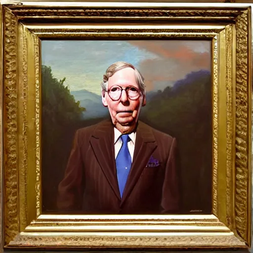 Prompt: portrait of mitch mcconnell, canvas oil painting, half turtle, martha greta kempton, frank o salisbury, granville chandor, thomas edgar stevens