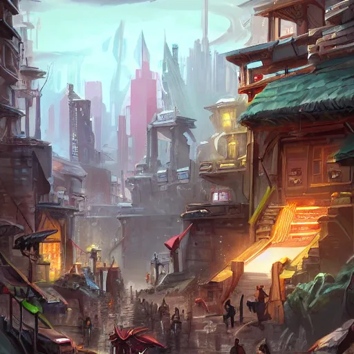 Image similar to busy d & d city, artstation