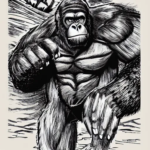 Prompt: King Kong, illustrated by Jack Kirby, intricate, ultra detailed, trending on artstation, 4k, 8k