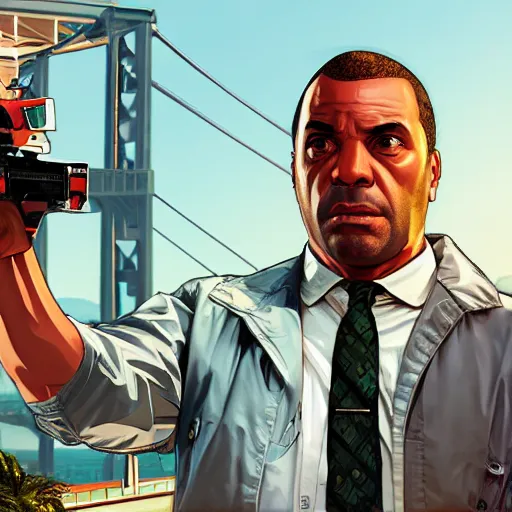 Image similar to reinaldo normand in gta v, cover art by stephen bliss, boxart, loadscreen