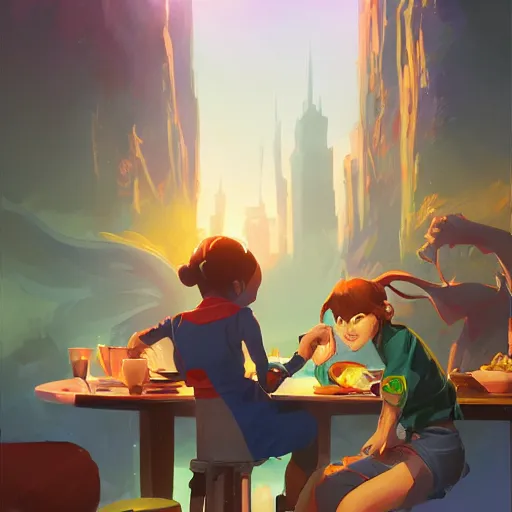 Image similar to hero world breakfast at tiffany's, behance hd by jesper ejsing, by rhads, makoto shinkai and lois van baarle, ilya kuvshinov, rossdraws global illumination