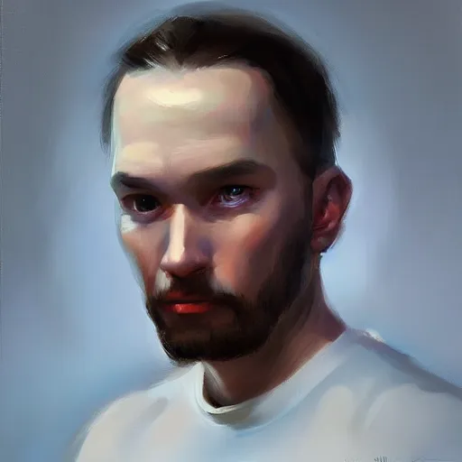 Image similar to emotionally cold man, concept art oil painting, portrait ethereal by jama jurabaev, extremely detailed, brush hard, medium, artstation