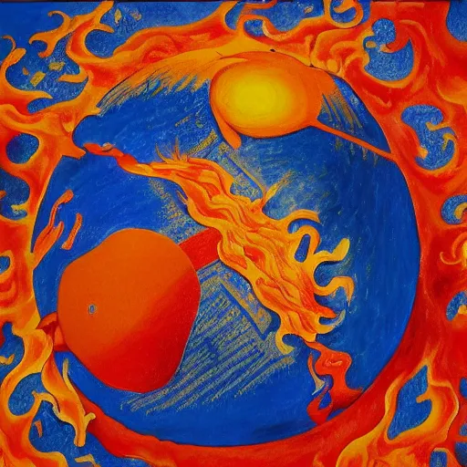 Image similar to a highly detailed painting of the world globe in flames, inspired by dali, matisse, klee, bosch, david hockney, trending on artstation, 4 k