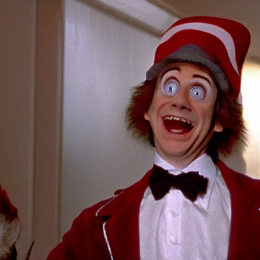 Image similar to live action cat in the hat in the film the shining