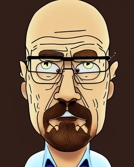 Image similar to portrait of walter white in the style of justin roiland. heisenberg from breaking bad. cinematic lighting. style of rick & morty. photographic, photography. by justin roiland