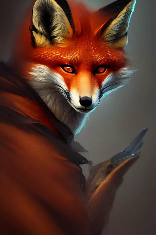 Prompt: a anthropomorphic fox ninja, diffuse lighting, fantasy, intricate, elegant, highly detailed, lifelike, photorealistic, digital painting, artstation, illustration, concept art, smooth, sharp focus, naturalism, trending on byron's - muse, by greg rutkowski and greg staples