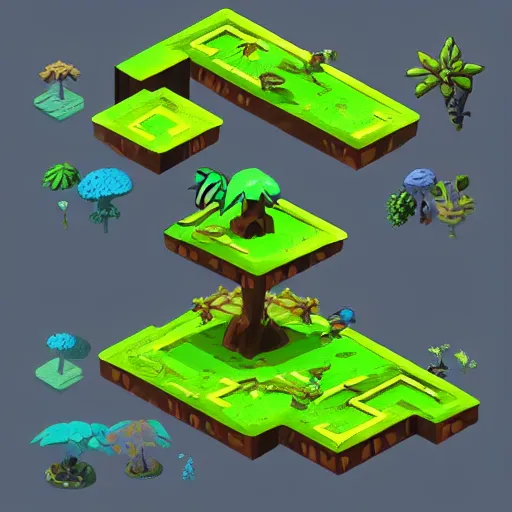 Prompt: concept art 2 d mobile game asset is an isometric staircase with an organic isometric design based on bioluminescent alien - like plants inspired by the avatar's bioluminescent alien nature. around the stair, we can see plants that glow in the dark. all in isometric perspective and semi - realistic style item is in a black background