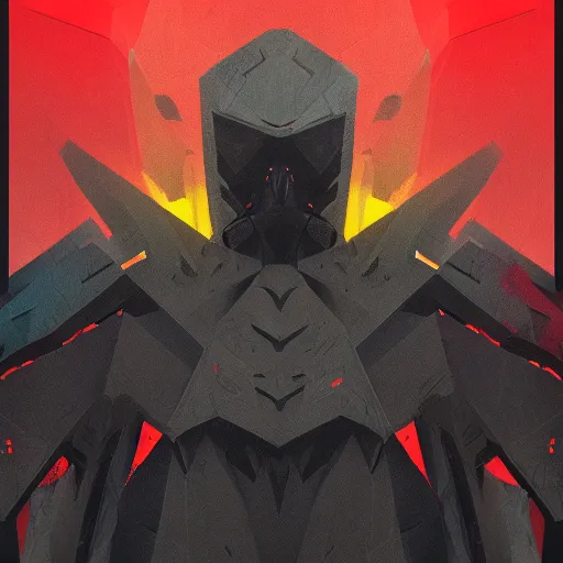 Prompt: Award-Winning. Trending on Artstation. 8K. (Corrupted Knight infected with black obsidian glowing yellow. Angular. Sharp. Ready for battle.) Standing in the eye of a red storm. Black landscape. Dark skies.