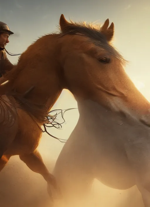 Prompt: the horse subdues the man, volumetric lighting, beautiful, golden hour, sharp focus, ultra detailed, cgsociety by leesha hannigan, ross tran, thierry doizon, kai carpenter, ignacio fernandez rios, noir photorealism, film