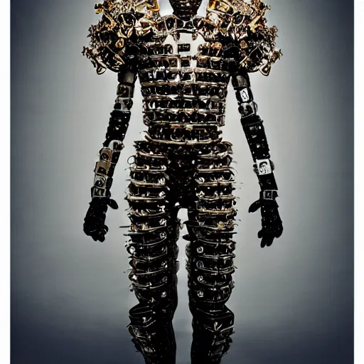 Image similar to a portrait of a beautiful young male wearing an alexander mcqueen armor made of parts of an android , photographed by andrew thomas huang, artistic